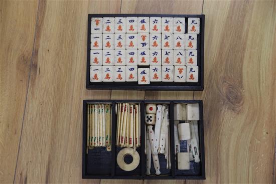 A Chinese mahjong set with lacquer case, Not Ivory but Ivorine